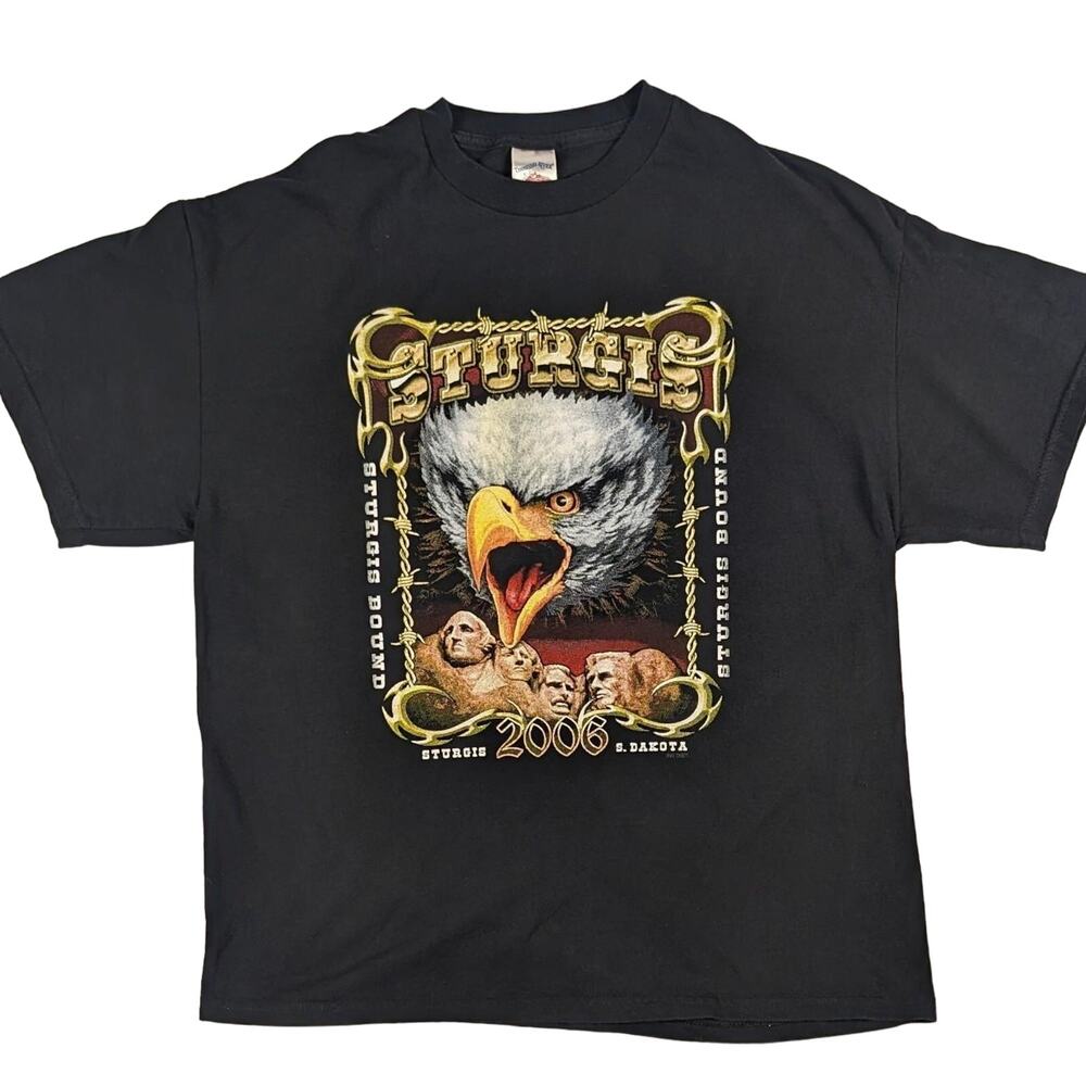 Y2K Sturgis Biker Eagle South Dakota Mount Rushmore 2006 Black Shirt Size XL